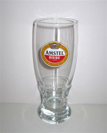 beer glass from the Amstel brewery in Netherlands with the inscription 'Amstel Biere Lager. Biere Blond Brassee En France Par Amstel'