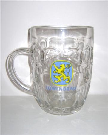 beer glass from the Lowenbrau brewery in Germany with the inscription 'Lowenbrau'