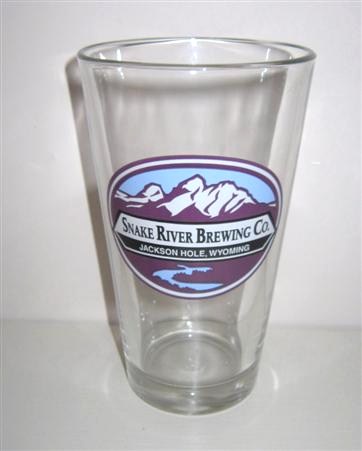 beer glass from the Snake River Brewing Co brewery in U.S.A. with the inscription 'Snake River Brewing Co. Jackson Hole Wyoming'