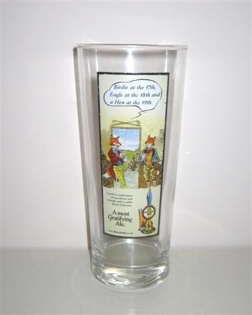 beer glass from the Morland  brewery in England with the inscription 'Morland Old Speckled Hen'