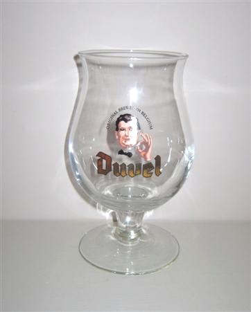 beer glass from the Duvel Moortgat brewery in Belgium with the inscription 'Original  Brewed In Belguim Duvel'