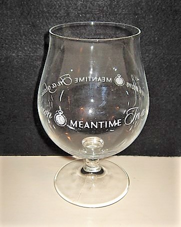 beer glass from the Meantime brewery in England with the inscription 'Meantime In A Glass Of Our Own'