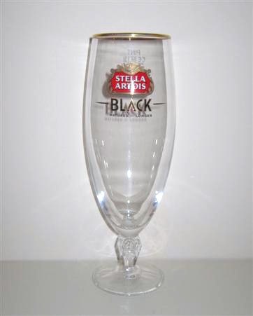 beer glass from the Stella Artois brewery in Belgium with the inscription 'Stella Artois Black. Matured For Longer'