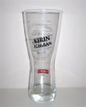 beer glass from the Kirin brewery in Japan with the inscription 'Japan's Prime Brew. Kirin Ichiban Beer At Its Purest '
