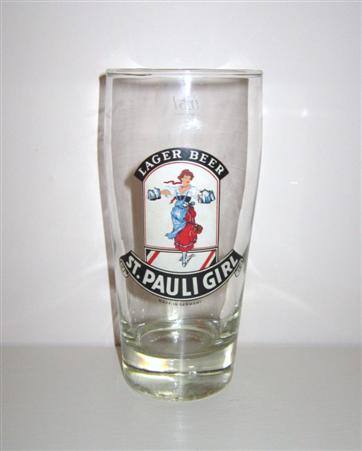 beer glass from the St. Pauli Brewery brewery in Germany with the inscription 'Lager Beer St Pauli Girl. Made In Germany'