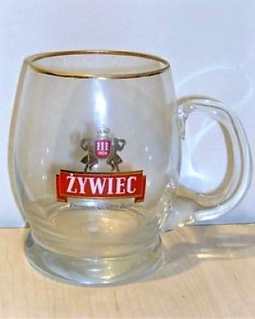 beer glass from the Zywiec brewery in Poland with the inscription '1856 Zywiec Premium Quality Beer'