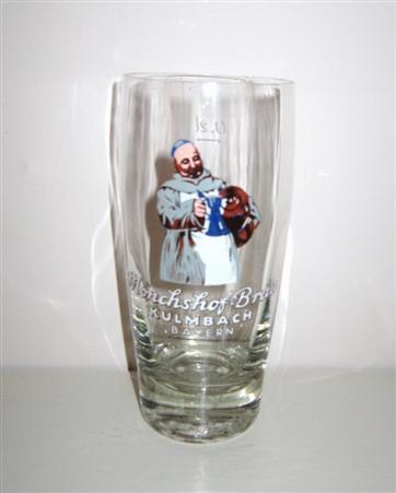 beer glass from the Kulmbacher brewery in Germany with the inscription 'Monchshof Brau Kulmbach Bayern'
