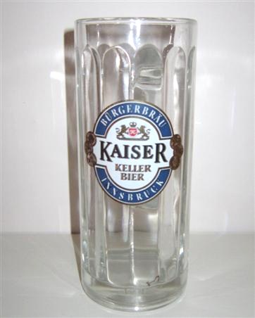 beer glass from the Aktiengesellschaft  brewery in Austria with the inscription 'Burgerbrau Innsbruck Kaiser Keller Bier'