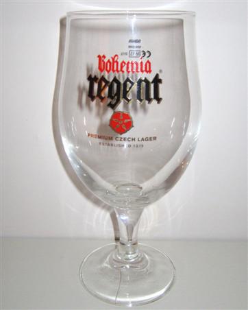 beer glass from the Bohemia Regent brewery in Czech Republic with the inscription 'Bohermia Regent Premium Czech Lager Established 1379'
