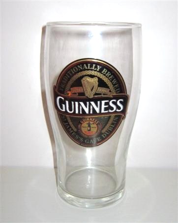 beer glass from the Guinness  brewery in Ireland with the inscription 'Traditionally Brewed Guinness. St James's Gate Dublin'