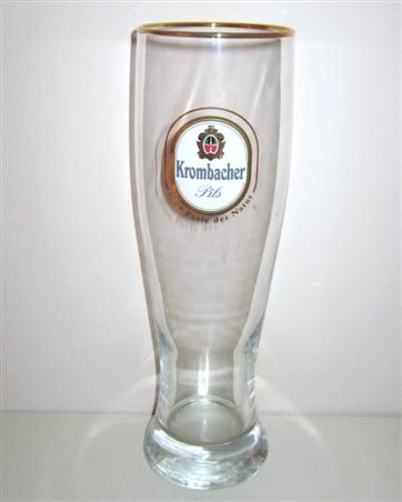 beer glass from the Krombacher brewery in Germany with the inscription 'Krombacher Pils Eine Perle Dez Natur'