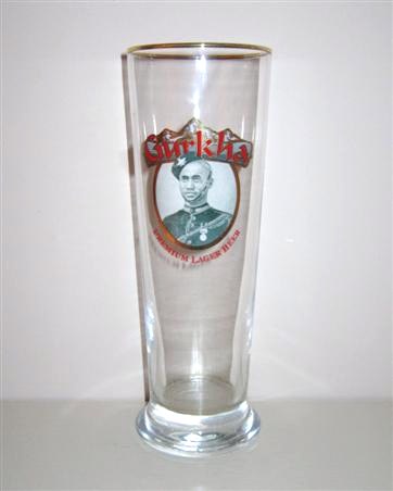 beer glass from the Hepworth brewery in England with the inscription 'Gurkha Premium Lager Beer'