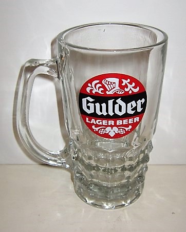 beer glass from the Nigerian Breweries brewery in Nigeria with the inscription 'Gulder Lager Beer'