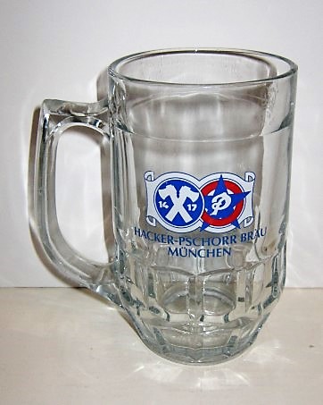 beer glass from the Hacker-Pschorr brewery in Germany with the inscription 'Hacker Pschorr Brau Munchen'