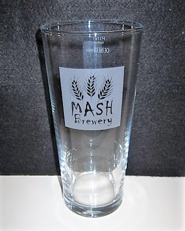 beer glass from the Mash brewery in England with the inscription 'Mash Brewery'