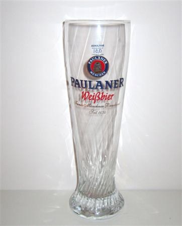 beer glass from the Paulaner brewery in Germany with the inscription 'Paulaner Munchen. Paulaner Weissbier'