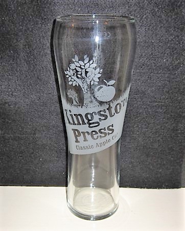 beer glass from the Aston Manor brewery in England with the inscription 'Kingstone Press Classic Apple Cider'