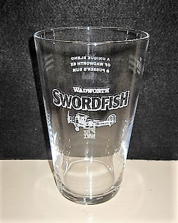 beer glass from the Wadworth brewery in England with the inscription 'Wadworth Swordeish'