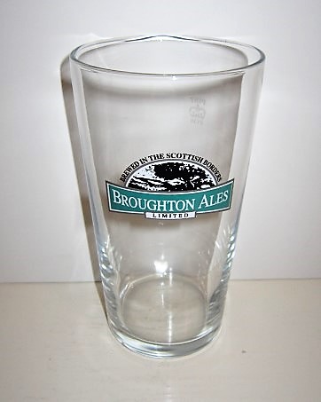 beer glass from the Broughton Ales brewery in Scotland with the inscription 'Broughton Ales Limited. Brewed In The Scottish Borders'