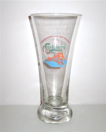 beer glass from the Carlsberg brewery in Denmark with the inscription 'Carlsberg Commemorative July 1997 Handover'
