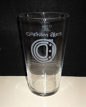beer glass from the Oakham  brewery in England with the inscription 'Oakham Ales. Oakademy Of Excellence'