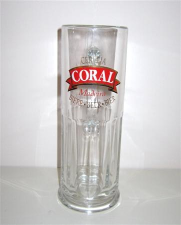 beer glass from the Empresa De Cervejas Da Madeira brewery in Portugal with the inscription 'Cerveja Coral Madein Biere, Beer, Bier'