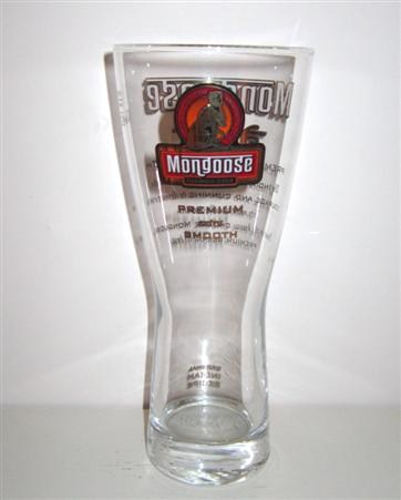 beer glass from the Wells & Youngs brewery in England with the inscription 'Mongoose Premium Beer. Premium Extra Smooth'