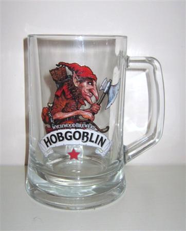 beer glass from the Wychwood  brewery in England with the inscription 'Wychwood Brewery Hobgoblin. Since 1983'