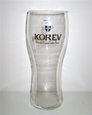beer glass from the St. Austlell  brewery in England with the inscription 'Korev Cornish Lager With Soul'