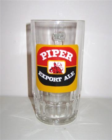 beer glass from the Tennent's brewery in Scotland with the inscription 'Piper Export Ale'