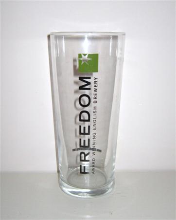 beer glass from the Freedom  brewery in England with the inscription 'Freedom Award Winning English Brewery'