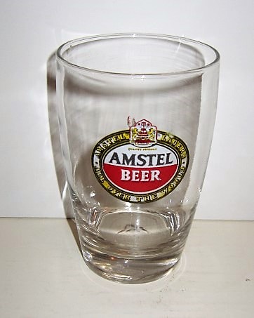 beer glass from the Amstel brewery in Netherlands with the inscription 'Amstel Beer. Amstle Lager All Over The World '