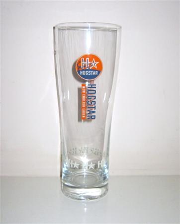 beer glass from the Hogs Back brewery in England with the inscription 'Hogstar. Hogstar New English Lager'