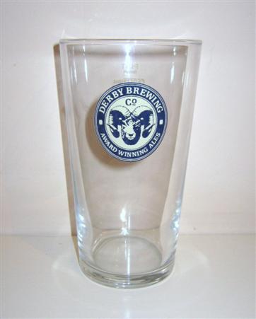 beer glass from the Derby  brewery in England with the inscription 'Derby Brewing Co . Award Winning Ales'
