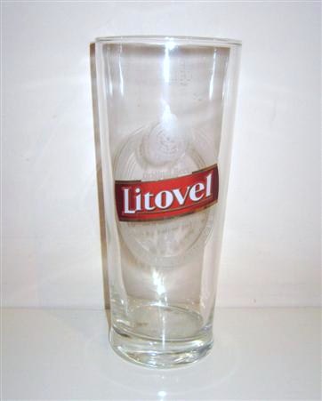beer glass from the Litovel brewery in Czech Republic with the inscription 'Litovel Original Beer Klasicky Varene Pivo. Klasicky Varene Original Czech Beer'