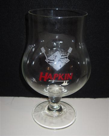 beer glass from the Alken-Maes  brewery in Belgium with the inscription 'Hapkin Anno 1877'