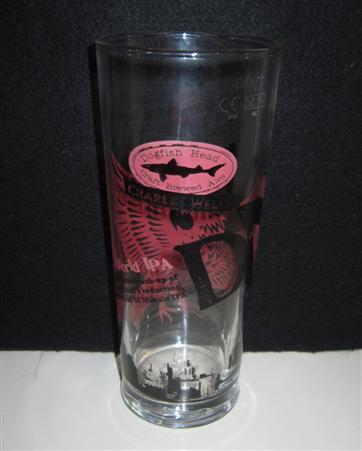 beer glass from the Charles Wells brewery in England with the inscription 'Charles Wells Dogfish Head Craft Brewed Ales Dan'