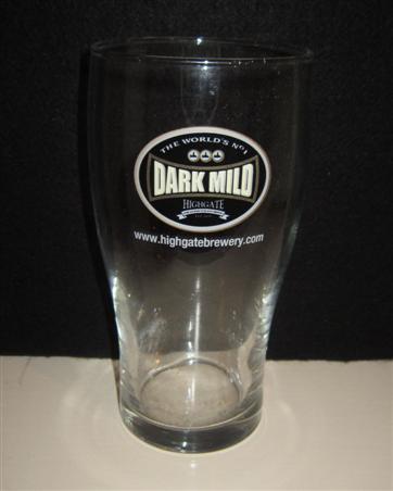 beer glass from the Highgate brewery in England with the inscription 'Dark Milld The World's No1 Highgate. www,highgatebrewery.com'