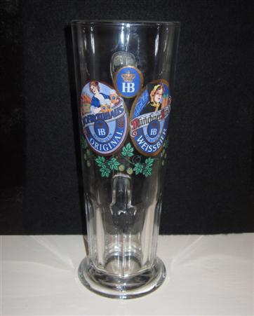 beer glass from the HB Munchen brewery in Germany with the inscription 'HB Munchen Original. Munchen Weissbier'