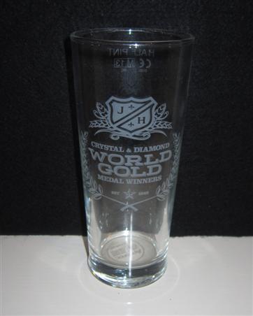 beer glass from the Joseph Holt brewery in England with the inscription 'J/H Crystal & Dimond World Gold Winner'