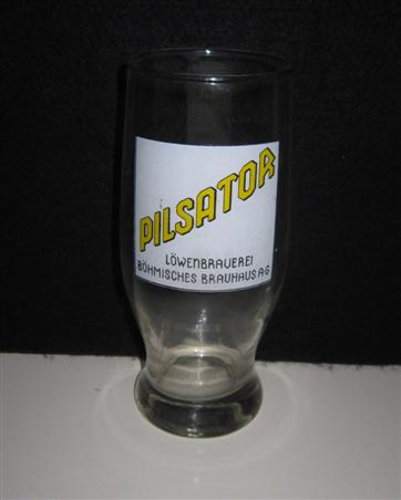 beer glass from the Lowenbrau brewery in Germany with the inscription 'Pilsator Lowenbrauerei Bohmisches Brauhaus AG'
