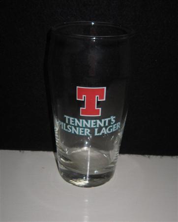 beer glass from the Tennent's brewery in Scotland with the inscription 'T Tennent's Pilsner Lager'