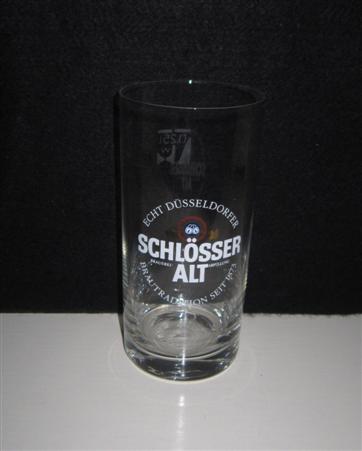 beer glass from the Schlosser  brewery in Germany with the inscription 'Schlosser Alt Echt Dusseldoreer Brautradition Seit 1873'