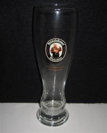 beer glass from the Franziskaner brewery in Germany with the inscription 'Franziskaner Weissbier Der Bayerische Hochgenub'