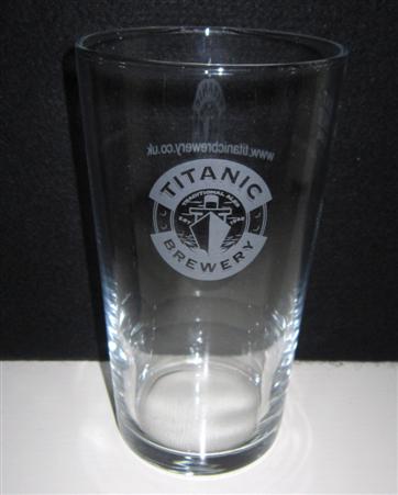 beer glass from the Titanic brewery in England with the inscription 'Titanic Brewery'