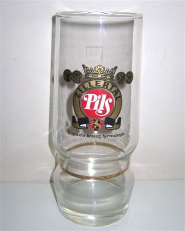 beer glass from the Zillertal  brewery in Austria with the inscription 'Zillertal Pils. Eines Der Bestrn Hierzulande'