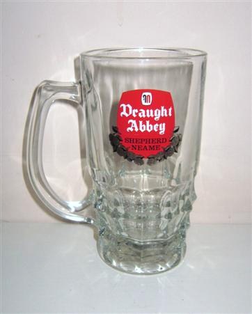 beer glass from the Shepherd Neame brewery in England with the inscription 'Draught Abbey. Shepard Neam'
