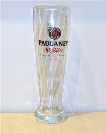beer glass from the Paulaner brewery in Germany with the inscription 'Paulaner Wiepbier Finste Munchner Braukunst Seit 1634'