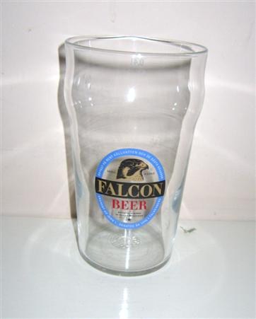 beer glass from the Carlsberg Sverige brewery in Sweden with the inscription 'Falcon Beer'