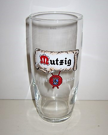 beer glass from the Mutzig brewery in France with the inscription 'Mutzig. Beer D'Alsace'